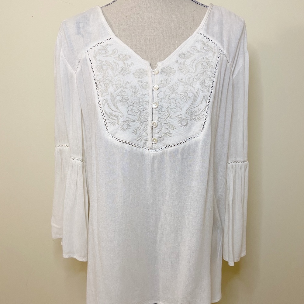 Style & Co Ivory Embroidered Crochet Boho Top